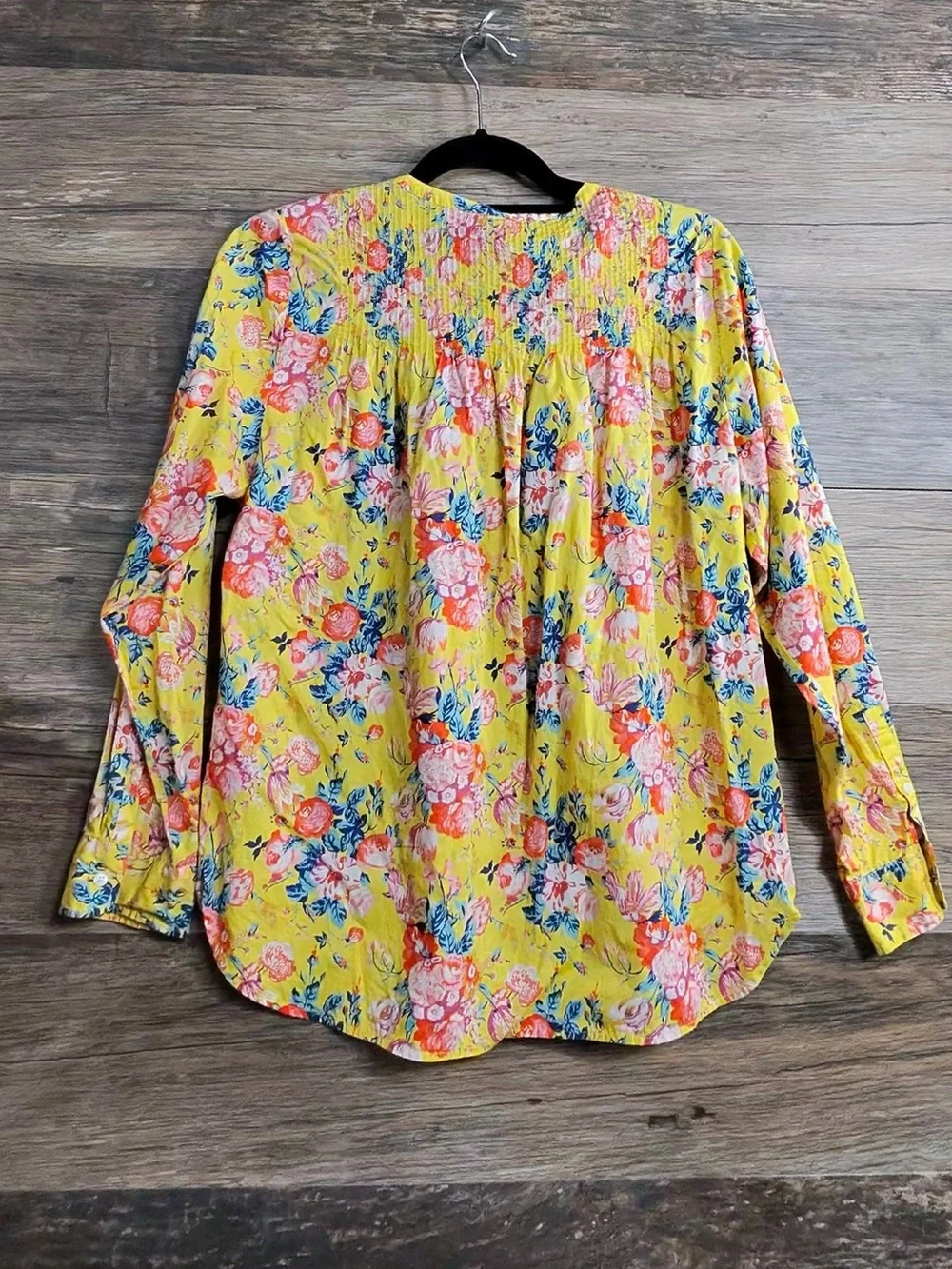 J. Crew Yellow Floral Pintuck Long-Sleeve Blouse